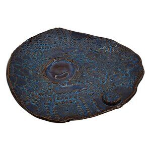 Handmade Pottery Trinket Dish Blue Lace Texture Boho Catchall Artisan Ceramic